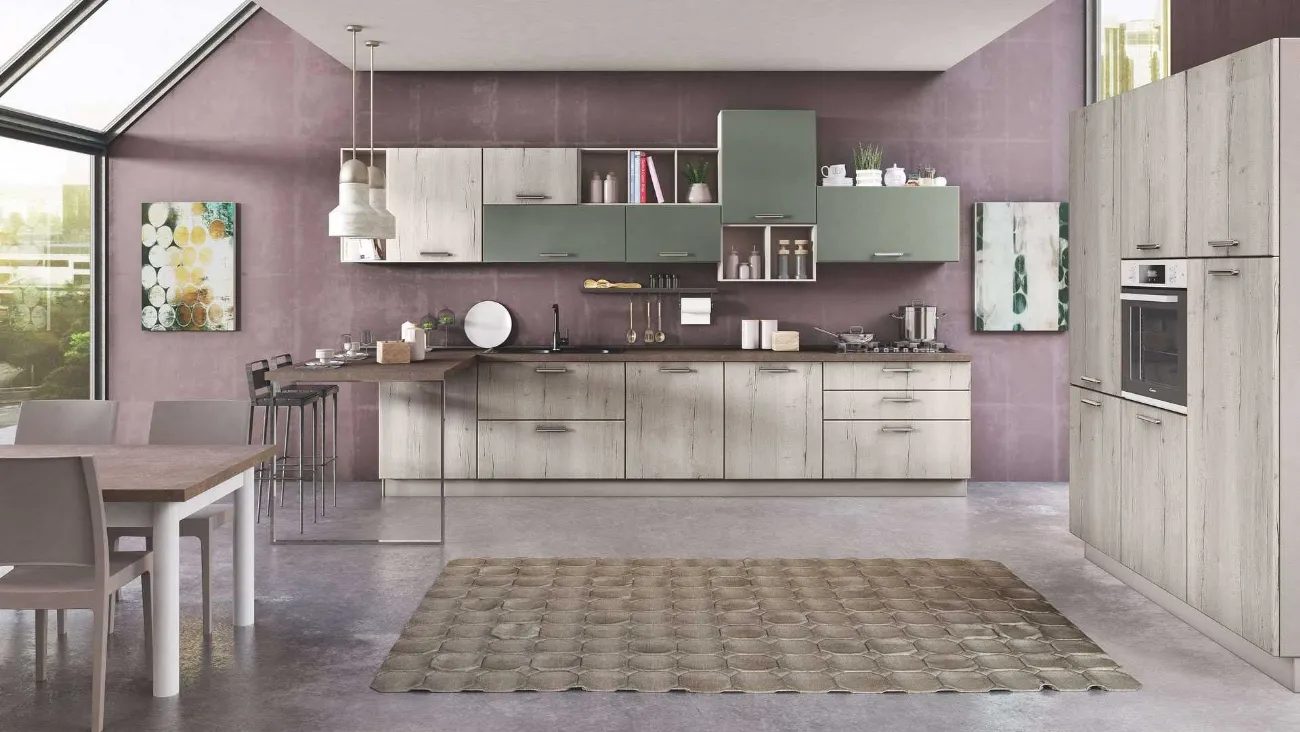 Cucina Moderna Ambra 04 Rovere Bianco e Verde Oliva di Net Cucine