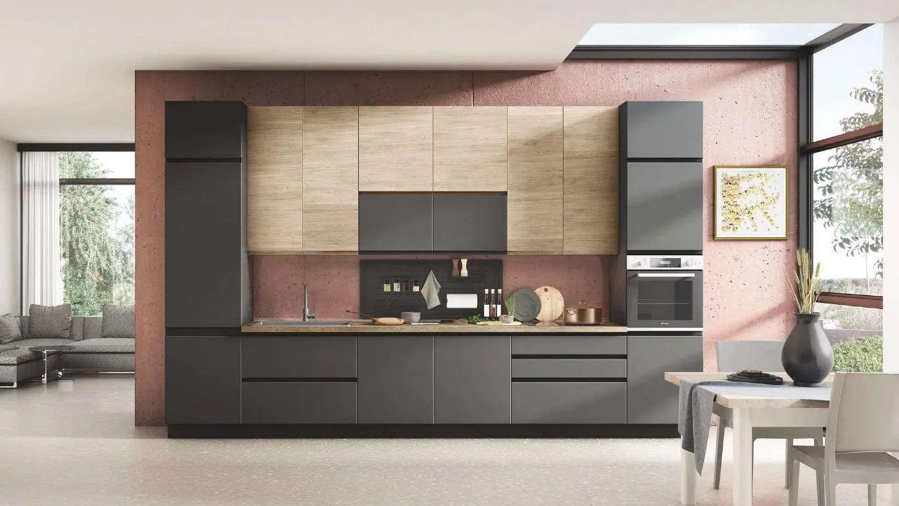 Cucina Moderna Kelly 05 Rovere caldo e Grigio Antracite opaco di Net Cucine