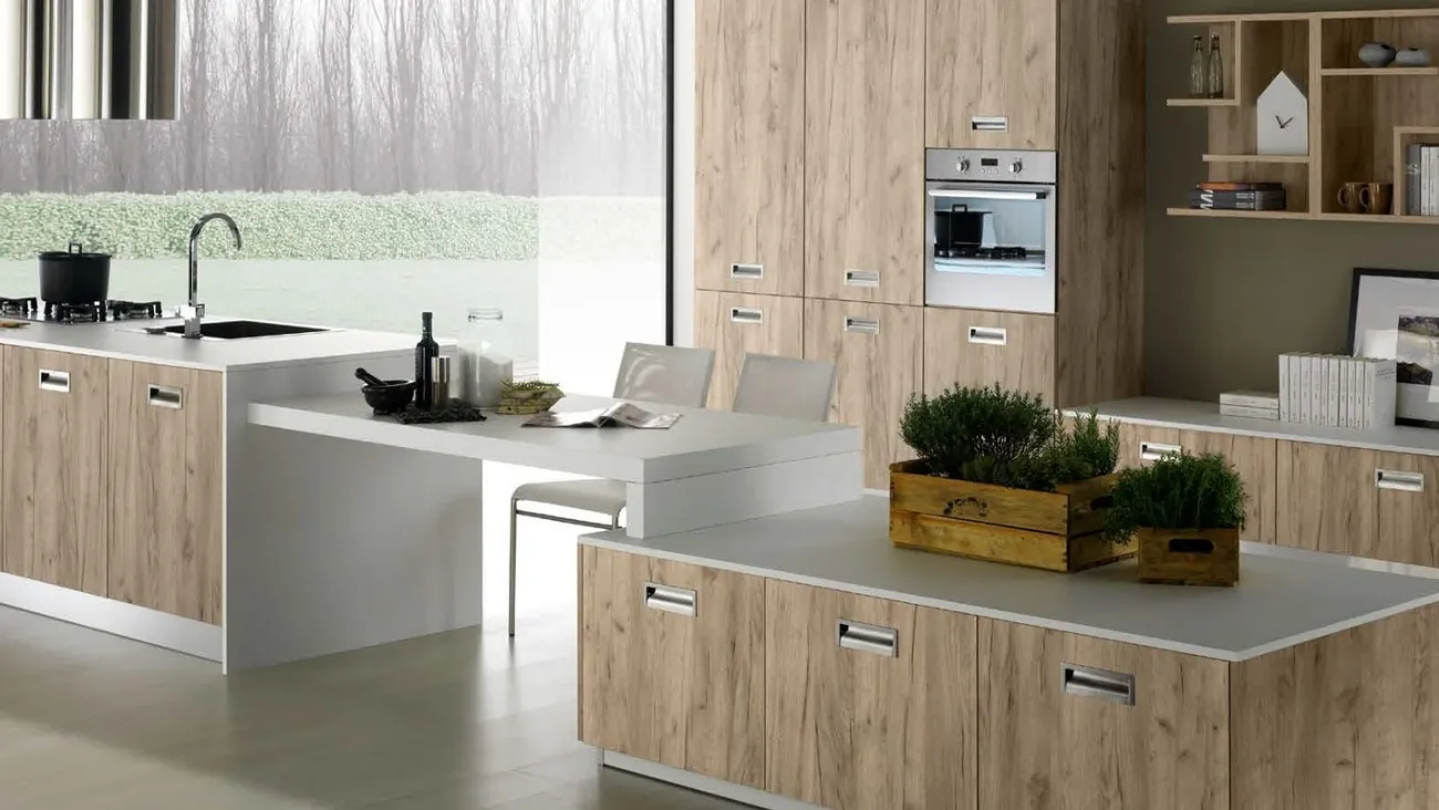 Cucina Moderna con isola Nevada finitura rovere grigio di Mobilturi